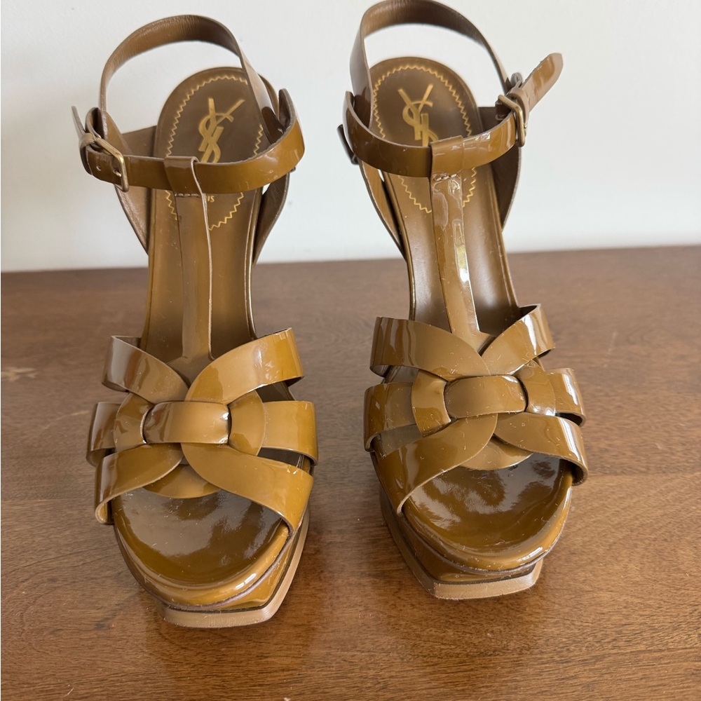 Saint Laurent YSL Women's Tribute Platform Heels in Olive Green; Sz 38.5 - Picture 3 of 8